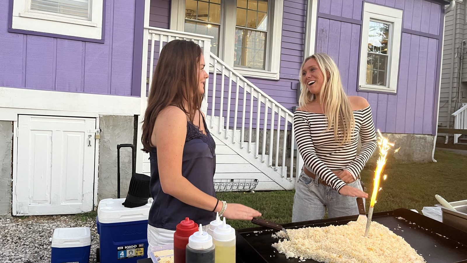 Private hibachi chef cooking at a backyard party in Warrington