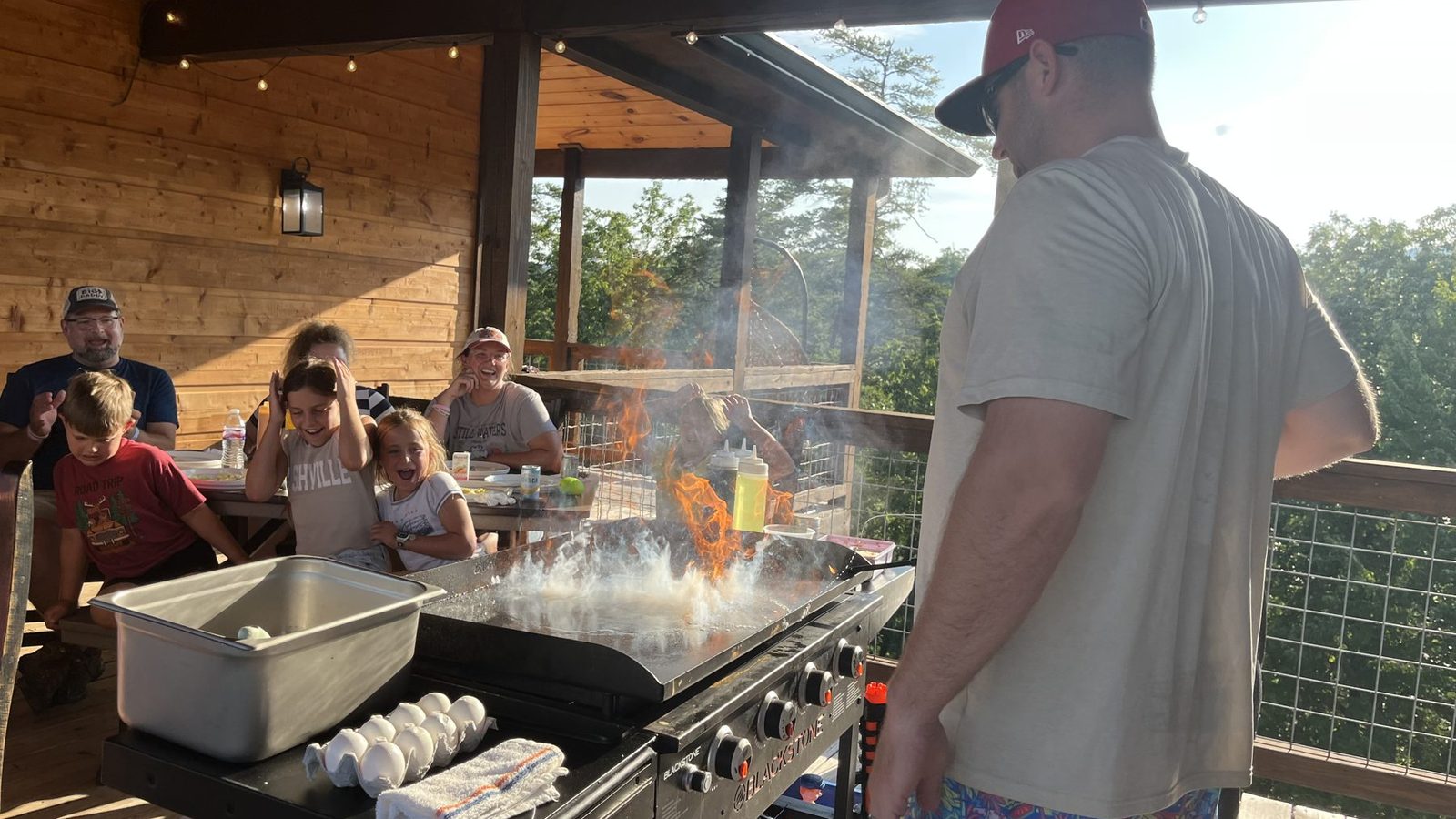 Mobile hibachi chef cooking for guests in Waverly